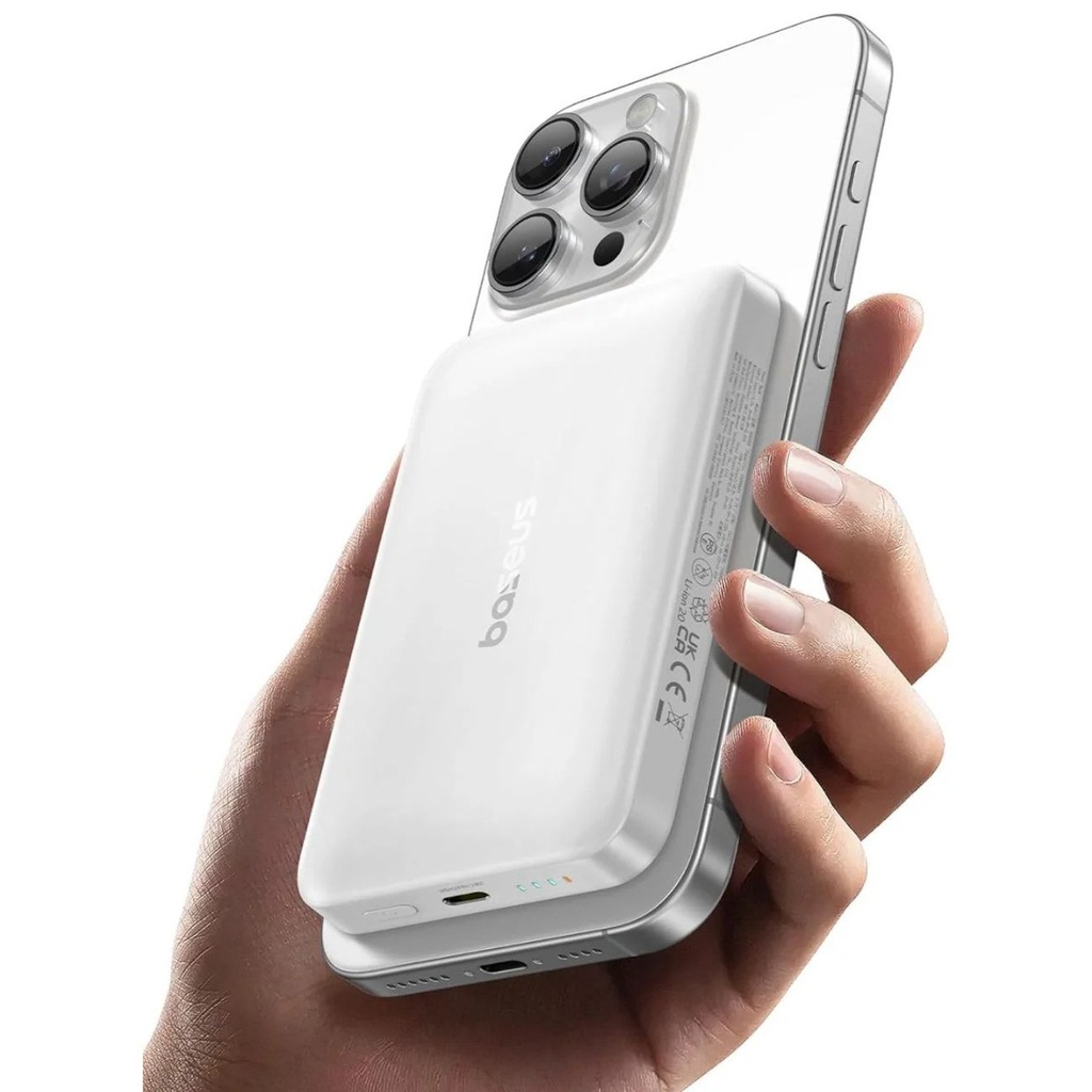 Powerbank Baseus EnerFill FM12 Qi2 10000mAh 22.5W kompatybilny z MagSafe z białym kablem Baseus Simple USB-C 20V/3A 0,30m - biały 2