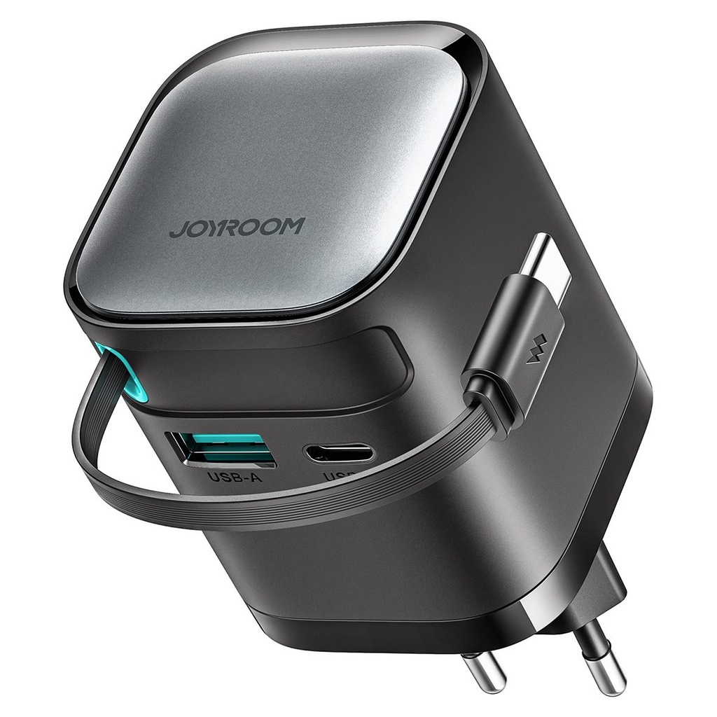 Joyroom JR-TCL02 65W USB-A USB-C GaN charger with built-in USB-C cable - black