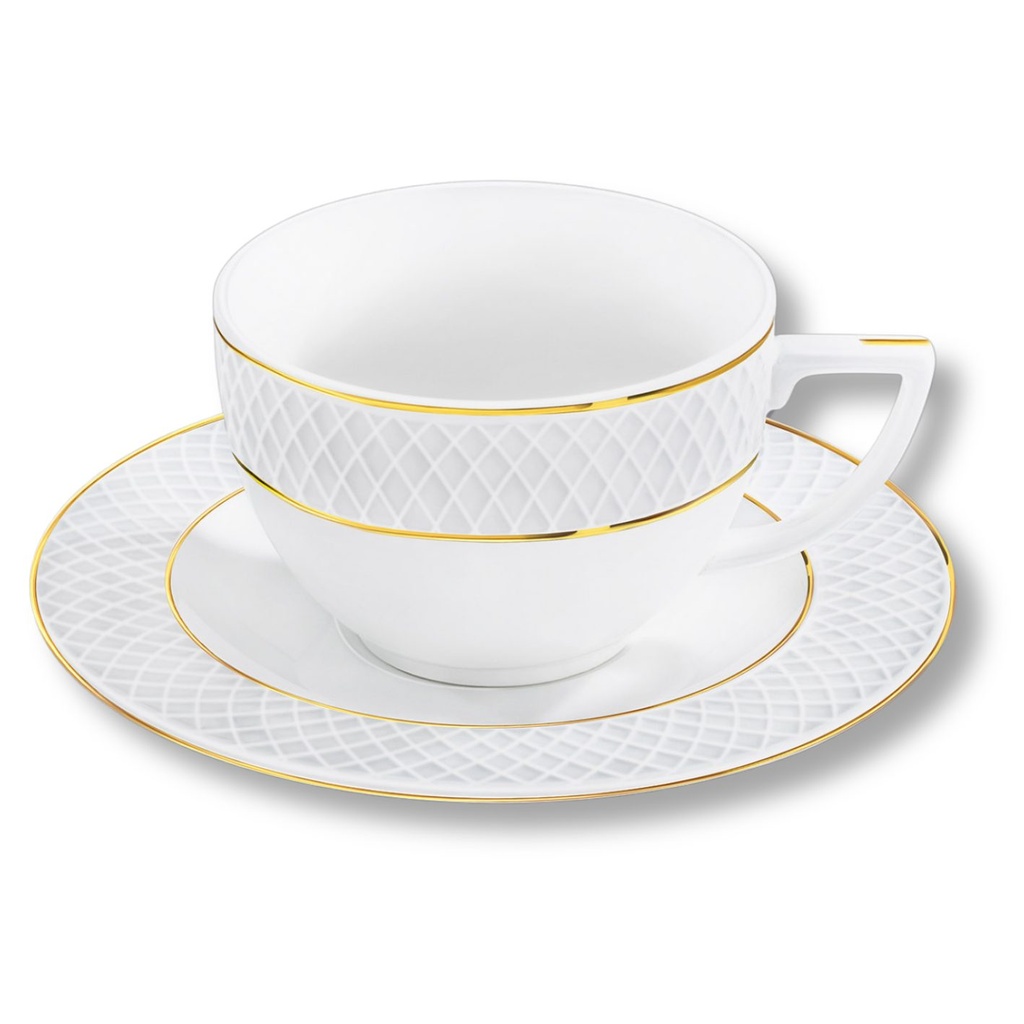 Cappuccino cup and saucer 170 ml white porcelain with gold rim WL-880102402/AB