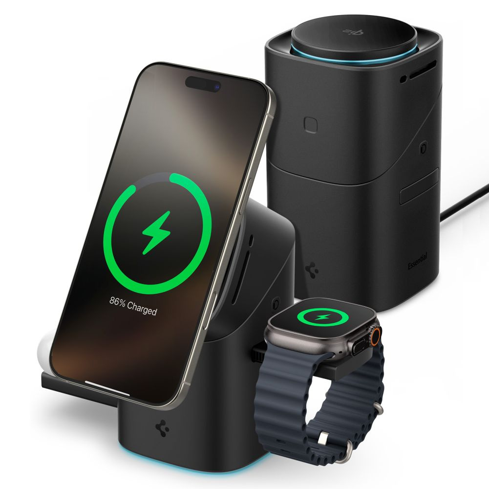 Spigen Essential EF223MS 3-in-1 Qi2 MagSafe Wireless Charging Station - Black