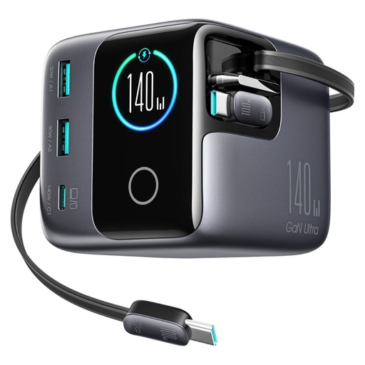 Joyroom Podix JR-TRD01 GaN 140W Desktop Charger with 5 Ports and Dual Retractable Cables - Gray