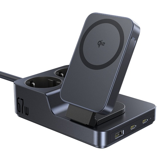 Baseus NOMOS ND11 67W 6-in-1 Wireless Charging Station with Two AC Sockets - Black