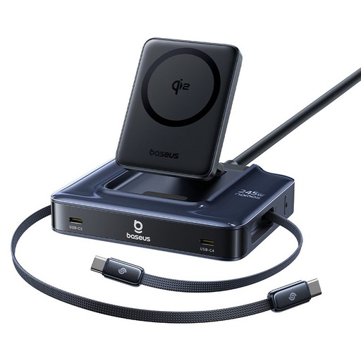 Baseus Nomos NH21 6-in-1 245W Wireless Charging Station with Two Retractable USB-C Cables - Black