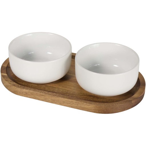 [PFC-12640501] Noa wooden tray and ceramic serving bowls set