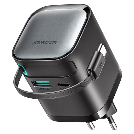 Joyroom JR-TCL02 65W USB-A USB-C GaN charger with built-in USB-C cable - black
