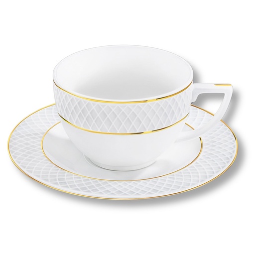 [WL-880102404/AB] Tea cup and saucer 240 ml white porcelain with gold rim WL-880102404/AB